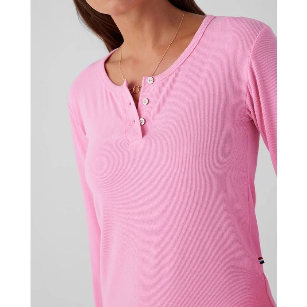 Sol Angeles Ribbed Long Sleeve Henley Punk Pink Size Medium NWT